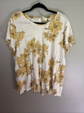 Cynthia Rowley White Tee with Yellow Floral Print